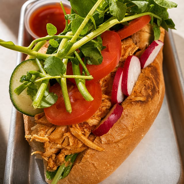 PANES CON POLLO/SALVADORIAN CHICKEN SANDWICH.